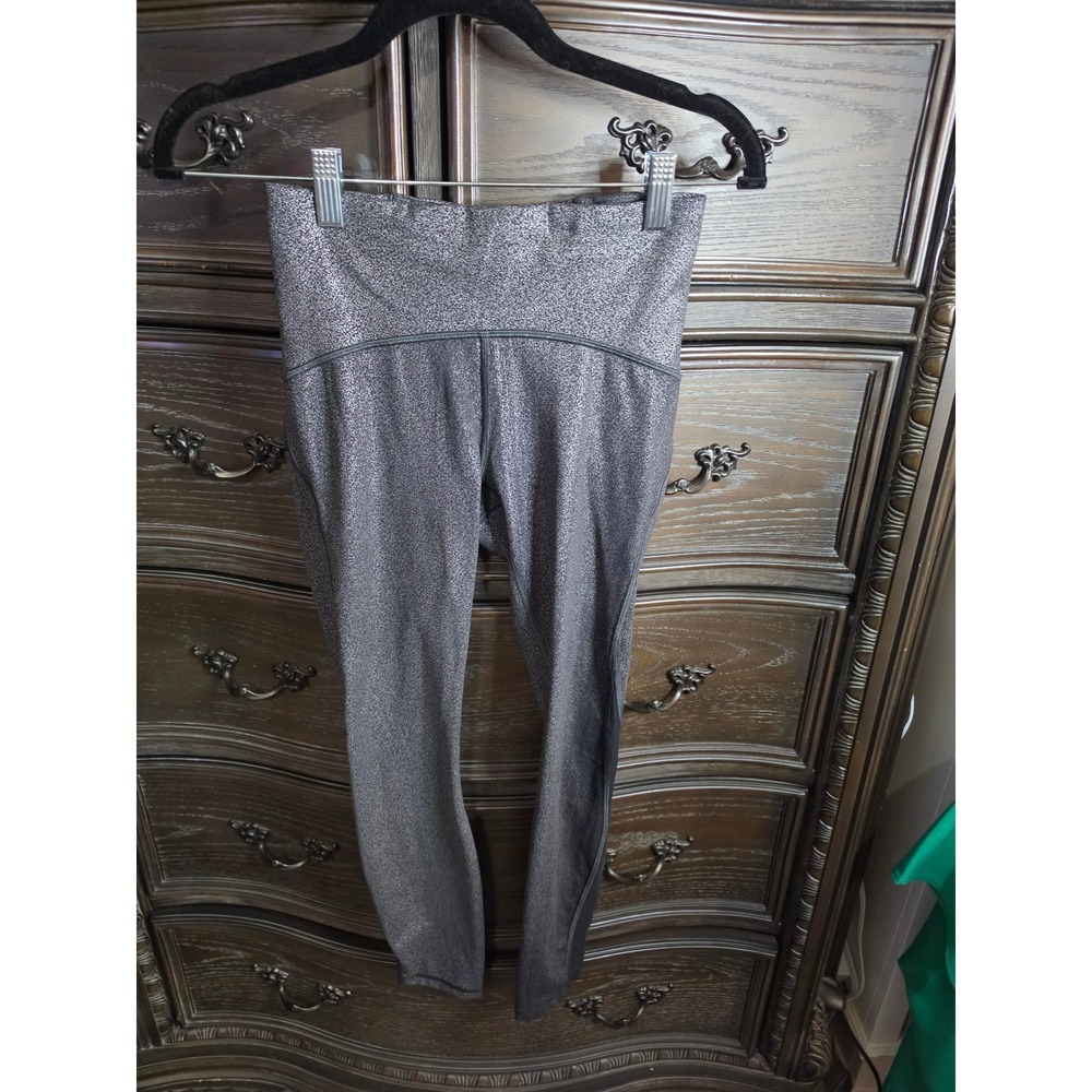 Lululemon Metallic Silver Black Speckle High Rise Mesh Panel Leggings Size 4